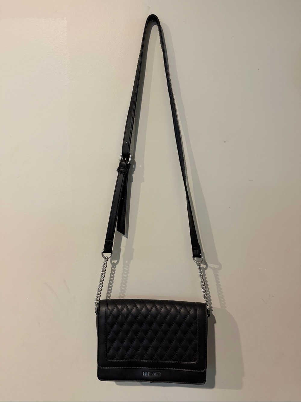 Nine West Black Quilted Crossbody with Silver Chain